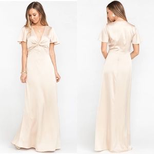 NEW! SMYM Rome Twist Dress S Champagne Luxe Satin Gown Formal Bridesmaid Prom